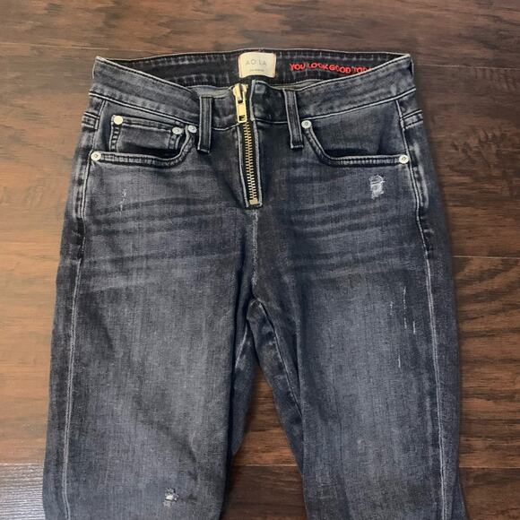 Ao.La by Alice + Olivia gray lightly distressed zipper skinny jeans size 26 - Picture 3 of 14